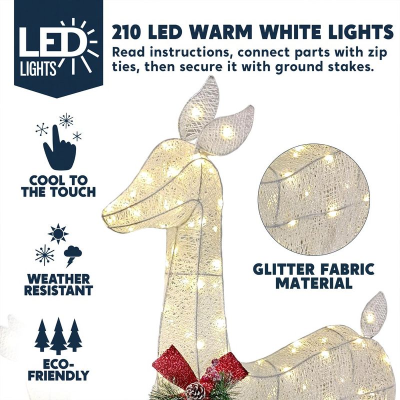 Joiedomi 2 PCS 210 LED Lighted Tinsel Doe and Fawn LED Yard Lights, Christmas Outdoor Warm White Reindeer, 2 of 8