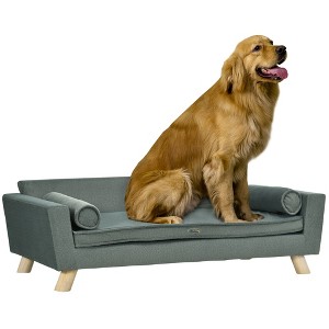 PawHut 39" Dog Couch with Removable Pillows, Foam Pet Sofa, Cat Sofa with Removable Washable Cushion & Water-Resistant Fabric, Gray - 1 of 4