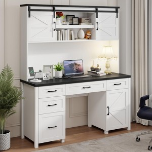 67" H Executive Desk with Hutch, Office Desk Computer Desk with Charging Station - 1 of 4