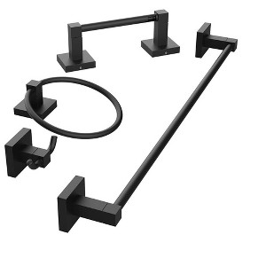 Itopfox 4-Piece Matte Black Bathroom Hardware Set - Stainless Steel & Zinc Alloy Wall-Mounted Towel Bar, Toilet Paper Holder, Towel Ring, Robe Hook - 1 of 4