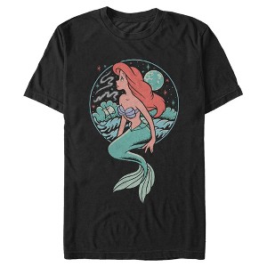 Men's The Little Mermaid Ariel Retro Distressed Circle  T-Shirt - Black - Large - 1 of 4