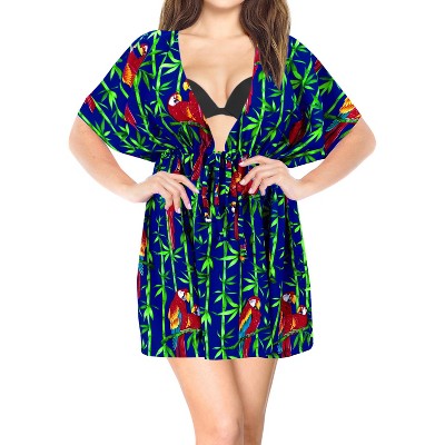 LA LEELA Women's Loose Beachwear Vacation Mini Dress Summer Short Flowy Swimsuit Cover ups Tops X-Large-XX-Large Blue, Tree