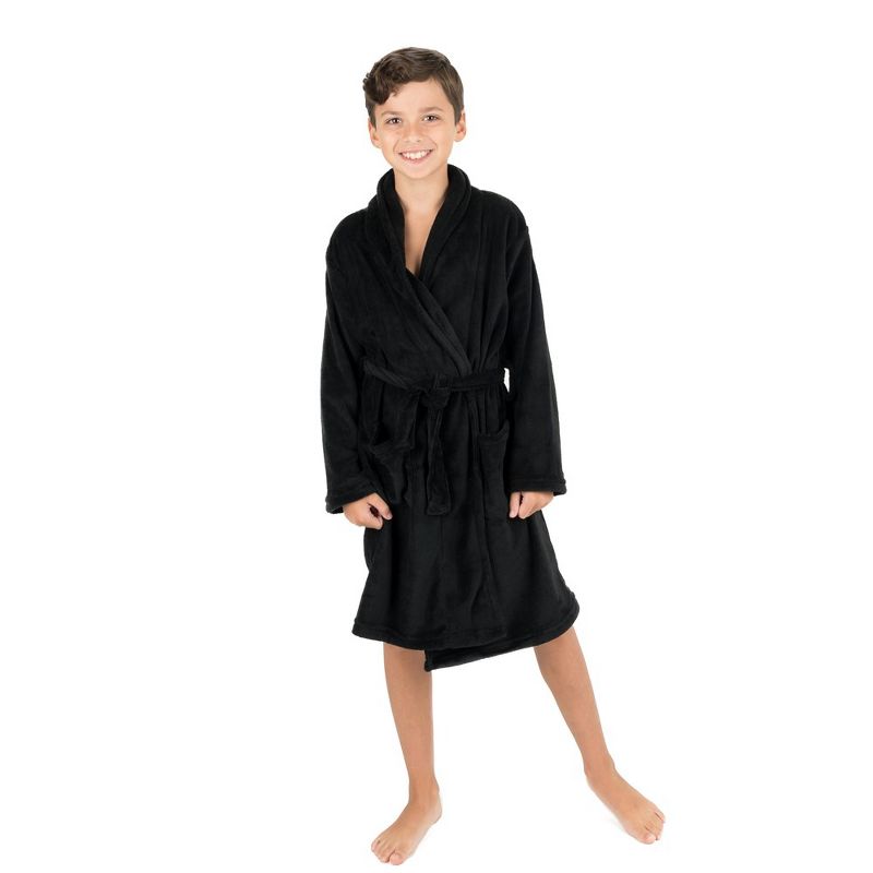 Leveret Kids Shawl Collar Fleece Solid Color Robe, 1 of 13