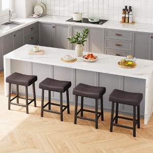 Bar Stools Set of 4, 24" Counter Height Upholstered Padded Barstools with Curved Surface, Ergonomic Saddle Seat, for Kitchen Island, Home Bar - 1 of 4