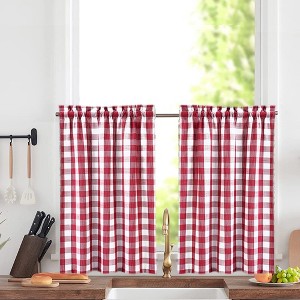 Yarn-Dyed Buffalo Gingham Kitchen Valance, Tier Curtains and Tie Up Curtains - 1 of 4