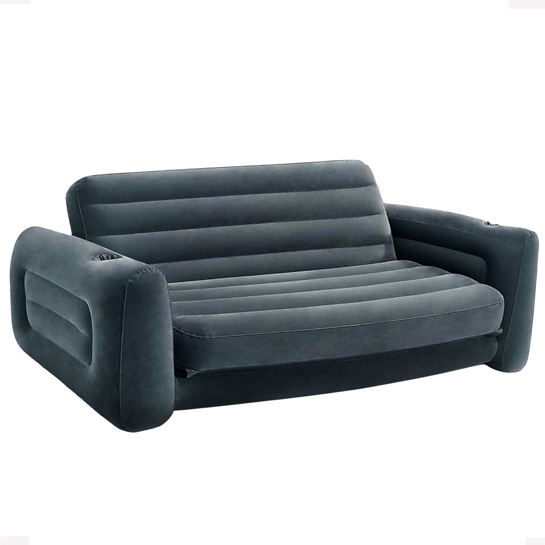 INTEX 66552EP Inflatable Pull-Out Sofa: Built-in Cupholder – Velvety Surface – 2-in-1 Valve – Folds Compactly – 46" x 88" x 26"