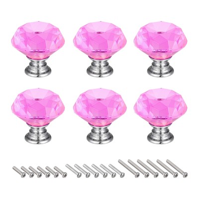 Unique Bargains Zinc Alloy Crystal Diamond Shaped Knobs Drawer with Screw 6 Pcs