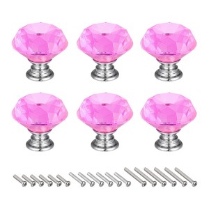 Unique Bargains Zinc Alloy Crystal Diamond Shaped Knobs Drawer with Screw 6 Pcs - 1 of 3