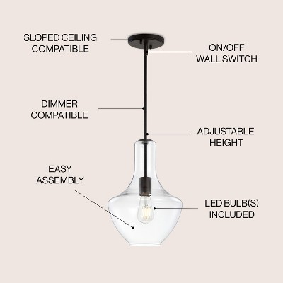 Watts 10.5" Clear Glass and Bronze LED Pendant Light