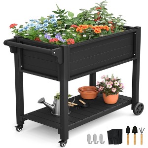 Arceso Raised Garden Beds Outdoor, 40 Inch  Raised Garden Bed with Wheels Lockable & Handlebar, with Legs, HDPS Weather Resistant Garden Planter - 1 of 4