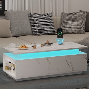 LED Coffee Table with Storage, Black Coffee Table with Wireless Charging and Speaker - 1 of 4