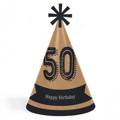 Big Dot of Happiness 50th Milestone Birthday - Cone Happy Birthday Party Hats for Kids and Adults - Set of 8 (Standard Size)