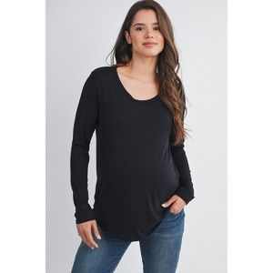 Hello Miz Women's Casual Long Sleeve Scoop Neck Maternity Nursing Top - 1 of 4
