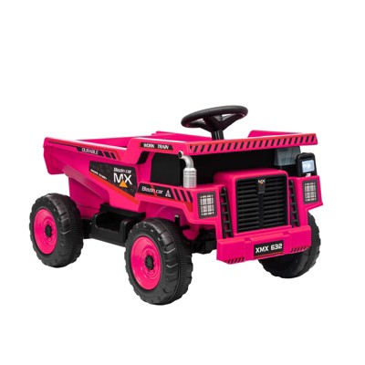 12V Kids Ride On Dump Truck, Electric Car Toy for Toddlers with Electric Dump Bed Shovel Spring Suspension Music LED Lights