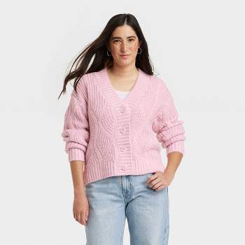 Women's Cable Lurex Cardigan - Universal Thread™ Pink XL