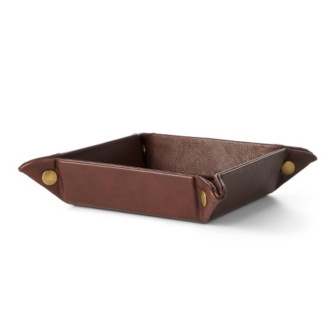 Faux Leather Brown Travel Tray, Mens Leather Dresser Caddy