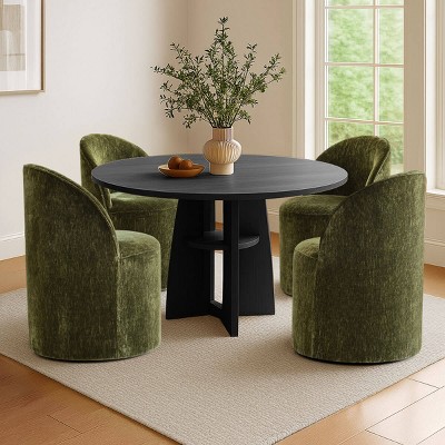 Modern Upholstered Dining Chair Set of 4 Chenille Dining Chair with Wheels Round Dining Room Chair for Kitchen,Indoor Furniture—Tanpinhause