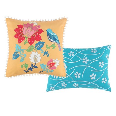 Thalia Full Blue Cotton Reversible Quilt Set with Embroidery