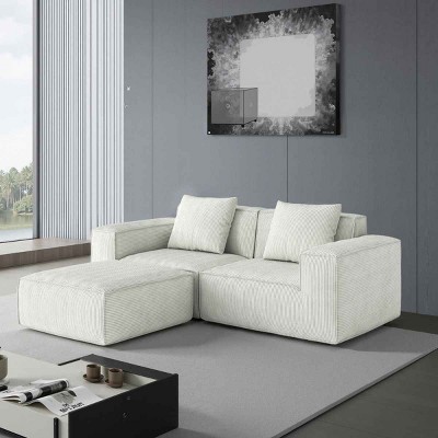 2-Seat Combination Modular Sofa, Oversized Sofa with 1 Ottoman, Flexible Sofa with Foam Filling and Corduroy Fabric-Coolbibila