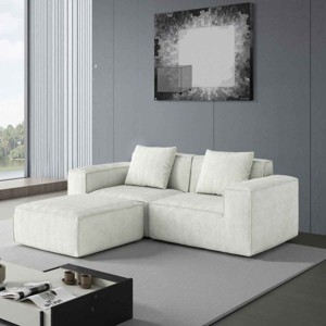 2-Seat Combination Modular Sofa, Oversized Sofa with 1 Ottoman, Flexible Sofa with Foam Filling and Corduroy Fabric-Coolbibila - 1 of 4