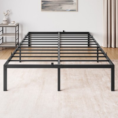 Black Metal Queen Bed Frame with Storage and Slats