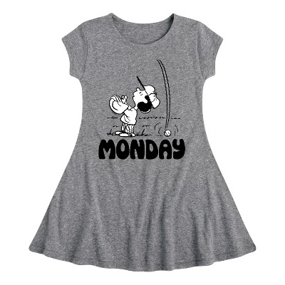 Girls' - Peanuts - Lucy Monday Fit & Flair Cap Sleeve Dress