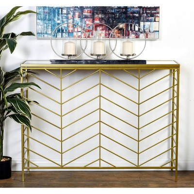 Elegant Gold Metal and Mirrored Glass Console Table Set, 42" and 39"W