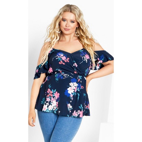 Women's Plus Size Kallie Print Top - Navy | City Chic : Target