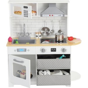 Wooden Play Kitchen for Kids - Pretend Cooking Set with Lights/Sounds, 17 Food Toys, ASTM Certified, Ages 3-8 - 1 of 4