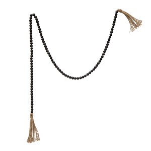 Storied Home Paulownia Wood Bead Garland with Jute Tassels, Distressed Black - 1 of 4