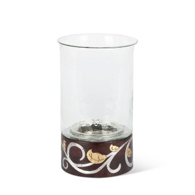 GG Collection 12-Inch Tall,Hand-Crafted, Gold Leaf Mango Wood Inlay Candleholder