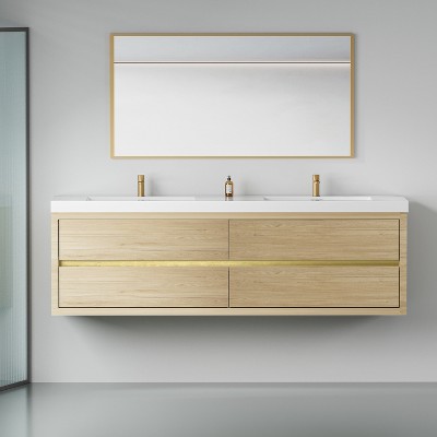 Bencmate Bathroom Storage Cabinets, Floating Bathroom Storage Cabinet, Soft Close Drawers, Brown, 70.87"*19.69"*22.44"