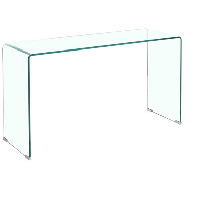 Vynxaria Glass Console Table, Transparent Tempered  Glass Console Table with Rounded Edges Desks, Sofa Table