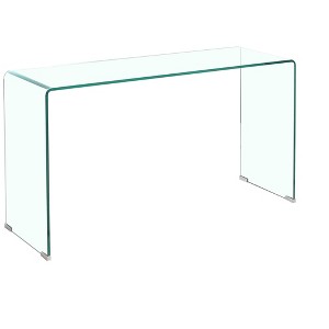 Vynxaria Glass Console Table, Transparent Tempered  Glass Console Table with Rounded Edges Desks, Sofa Table - 1 of 4