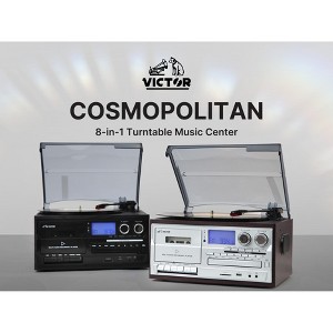 VICTOR Cosmopolitan 8-in-1 Turntable Music Center with 3-Speed Record Player, CD/MP3/Cassette Player, AM/FM Radio, Dual Bluetooth In & Out, USB - 1 of 4