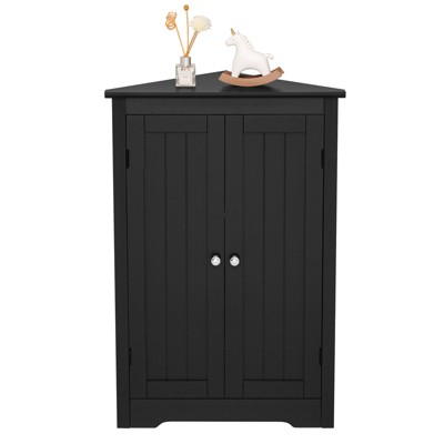 USIKEY Corner Cabinet with 2 Doors and Storage Shelves, Free-Standing Corner Cabinet for Bathroom, Living Room, Kitchen, Bedroom, Black