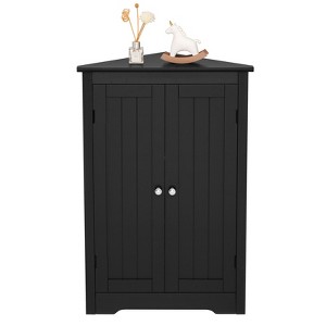 USIKEY Corner Cabinet with 2 Doors and Storage Shelves, Free-Standing Corner Cabinet for Bathroom, Living Room, Kitchen, Bedroom, Black - 1 of 4