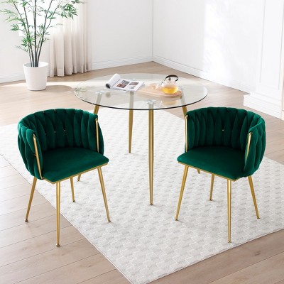 Bestier Set of 2, Modern Velvet Dining Chairs with Golden Metal Legs for Dining Room, Kitchen, Vanity, Living Room - Green