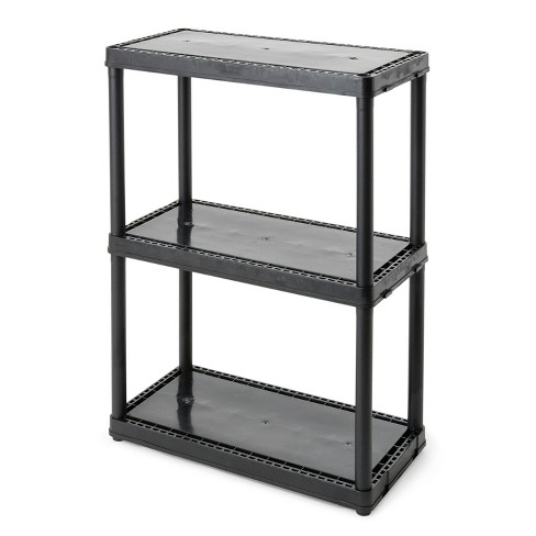 Gracious Living 4 Shelf Fixed Height Ventilated Medium Duty Shelving Unit +  4 10-Gallon Storage Bins & Lids for Home, Garage, or Basement, Black