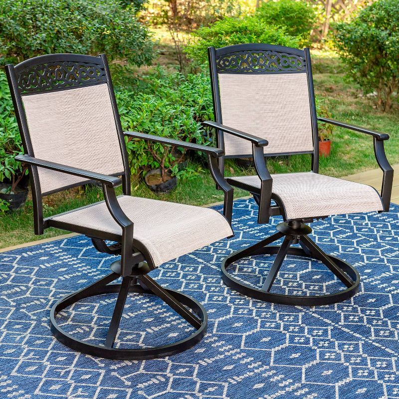 7pc Outdoor Dining Set with Swivel Sling Chairs &#38; Large Metal Rectangle Table with Umbrella Hole - Captiva Designs, 3 of 12
