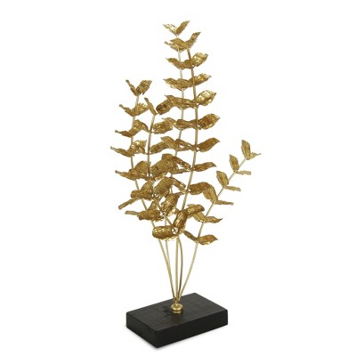 HomeRoots 21" Gold and Black Metal Leaf Hand Painted Sculpture