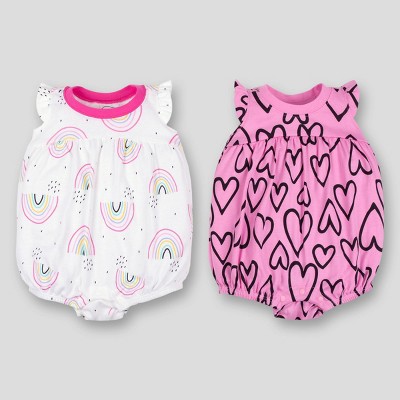  Lamaze Baby Girls' 2pk Heart Bubble Rainbows Organic Cotton Romper - Pink/White 12M 