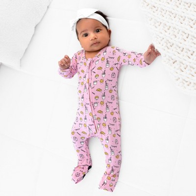 Bellabu Bear Baby Milk and Cookies Pink Bamboo Convertible Footie