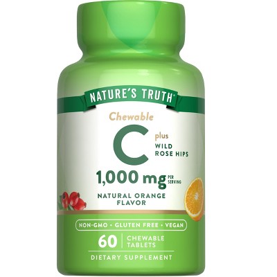 Nature's Truth Chewable Vitamin C 1000mg | with Wild Rose Hips | 60 Chewable Tablets | Natural Orange Flavor