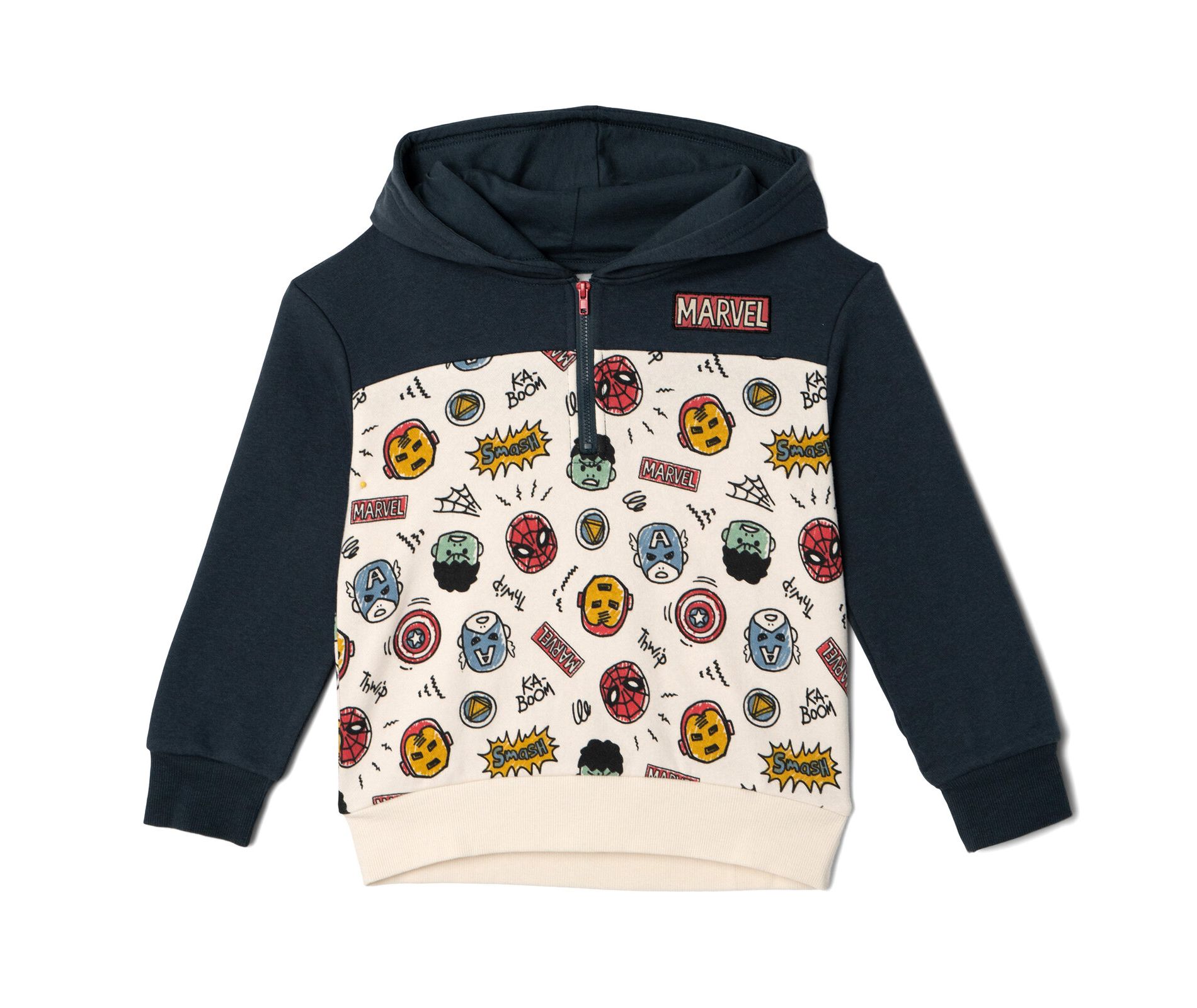 Evergreen Classics Avengers Big Boys Fleece Half Zip Hoodie Logo Cream / Black 10-12