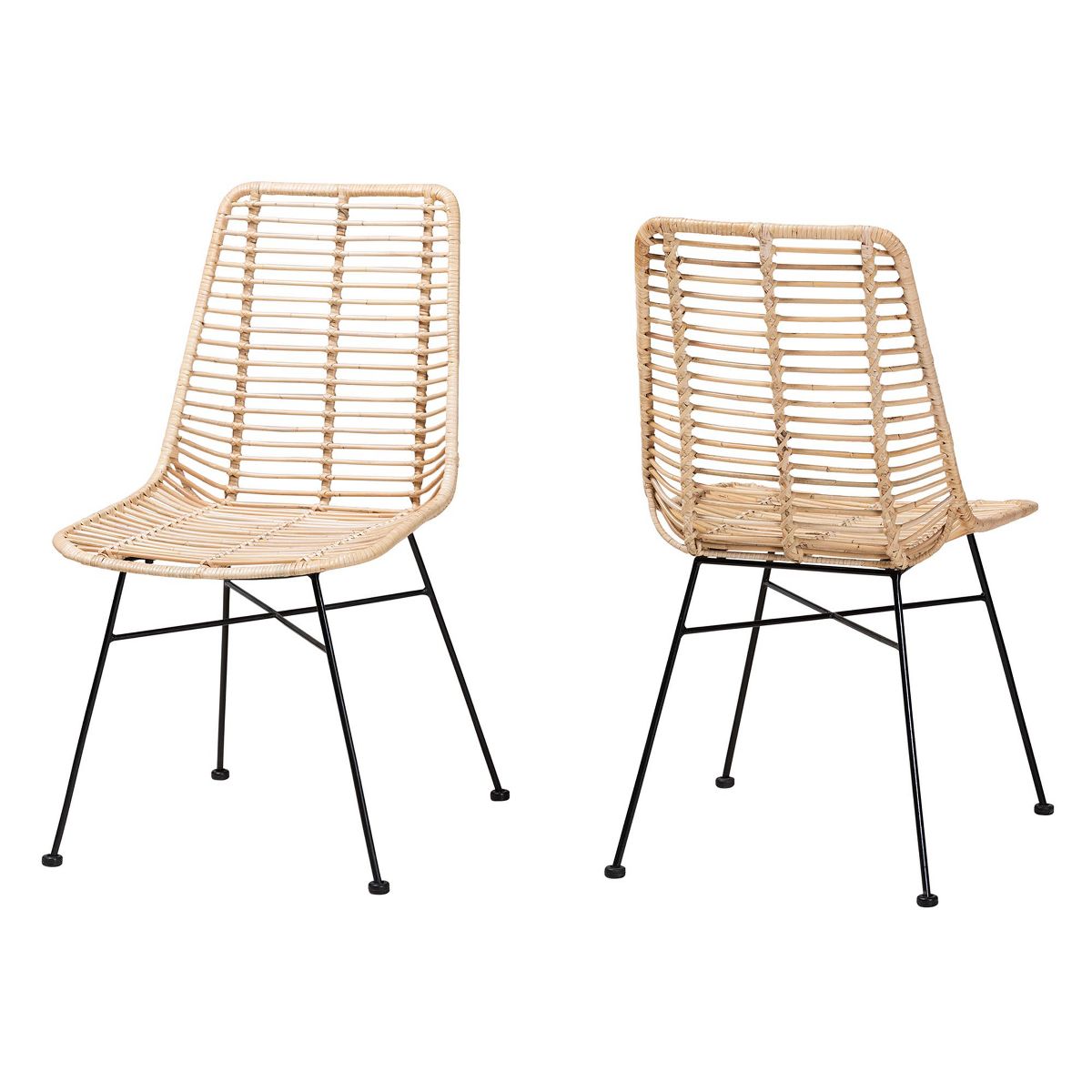 bali & pari Manhattan Modern Bohemian Natural Brown Rattan and Black Metal 2-Piece Dining Chair Set - thumbnail 2
