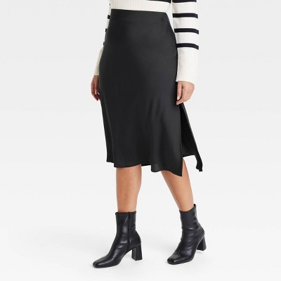 Women's A-Line Midi Slip Skirt - A New Day™ Black XXL