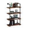 HOMCOM 4-Tier Industrial Pipe Shelves Floating Wall Mounted Bookshelf,  Metal Frame Display Rack, 1.25 Thickness Shelving Unit Kitchen, Bar, Brown