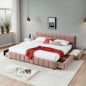 NicBex California King Size Wooden Bed Frame with Chenille Upholstered Headboard,Modern Platform Bed,No Box Spring Needed - 1 of 4