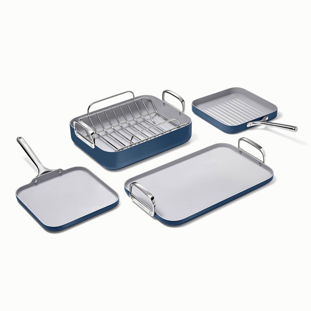 Caraway Home 5pc Nonstick Square Cookware Set Navy